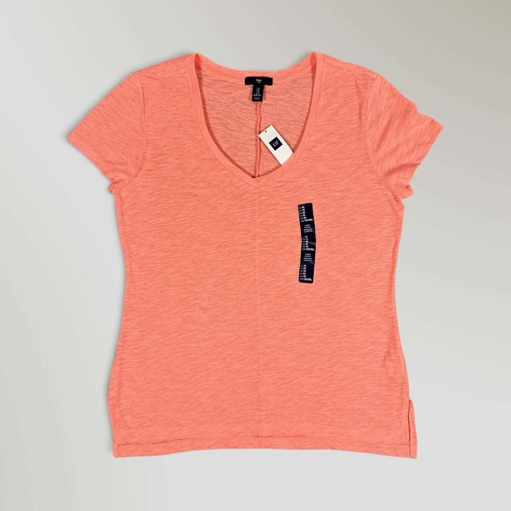 NWT Gap Women's Slub T-Shirt Coral V-Neck High Low Hem Lightweight Size Med